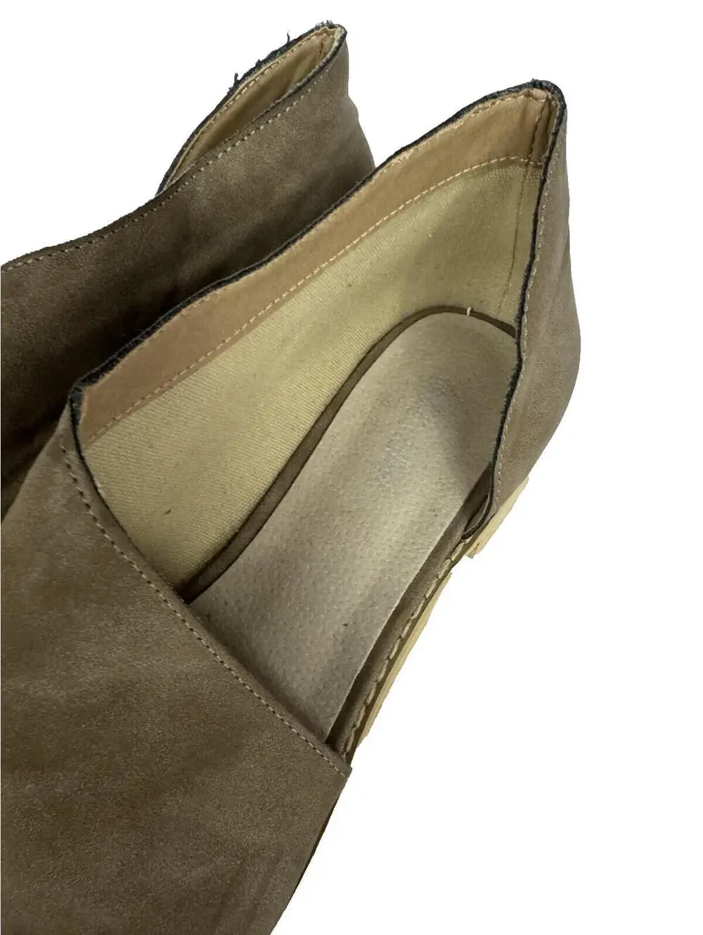(RC) Women’s Taupe Suede Slip On Flats Low Heel Almond Toe Casual Comfort 10